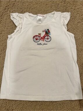 Janie & Jack Girls' White Embroidered Bicycle sleeveless Tee size
